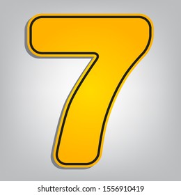 Number 7 sign design template element. Flat orange icon with overlapping linear black icon with gray shadow at whitish background. Illustration.