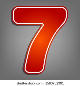 Number 7 sign design template element. Flat red icon with linear white icon with gray shadow at grayish background. Illustration.