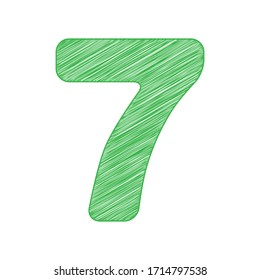Number 7 sign design template element. Green scribble Icon with solid contour on white background. Illustration.