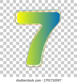 Number 7 sign design template element. Blue to green gradient Icon with Four Roughen Contours on stylish transparent Background. Illustration.