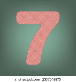 Number 7 sign design template element. Apricot Icon with Brick Red parquet floor graphic pattern on a Ebony background. Feldgrau. Green. Illustration.