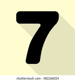 Number 7 sign design template element. Black icon with flat style shadow path on cream background.