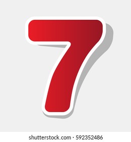 Number 7 sign design template element. Vector. New year reddish icon with outside stroke and gray shadow on light gray background.