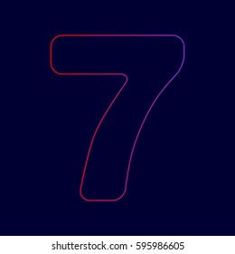 Number 7 sign design template element. Vector. Line icon with gradient from red to violet colors on dark blue background.