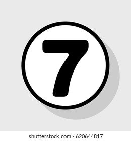 Number 7 sign design template element. Vector. Flat black icon in white circle with shadow at gray background.