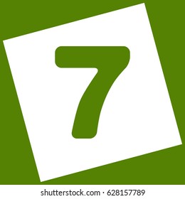 Number 7 sign design template element. Vector. White icon obtained as a result of subtraction rotated square and path. Avocado background.
