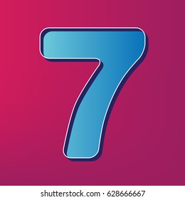 Number 7 sign design template element. Vector. Blue 3d printed icon on magenta background.