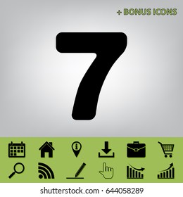 Number 7 sign design template element. Vector. Black icon at gray background with bonus icons 