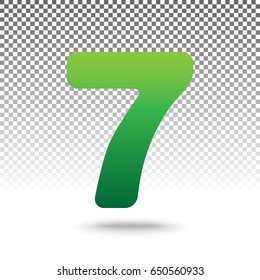 Number 7 sign design template element. Vector. Green gradient icon with shadow at bottom on transparent and white background.
