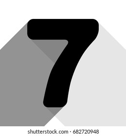 Number 7 sign design template element. Vector. Black icon with two flat gray shadows on white background.