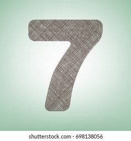 Number 7 sign design template element. Vector. Brown flax icon on green background with light spot at the center.