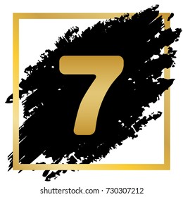 Number 7 sign design template element. Vector. Golden icon at black spot inside golden frame on white background.