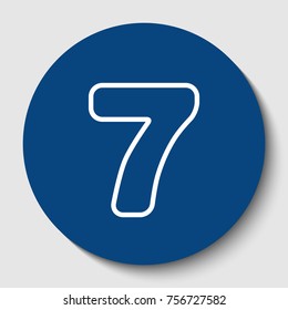 Number 7 sign design template element. Vector. White contour icon in dark cerulean circle at white background. Isolated.
