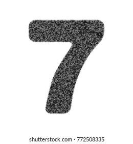 Number 7 sign design template element. Vector. Black icon from many ovelapping circles with random opacity on white background. Noisy. Isolated.