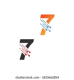 Nummer 7 einfaches Tech-Logo mit Schaltkreiszeilen-Symbol-Vorlage