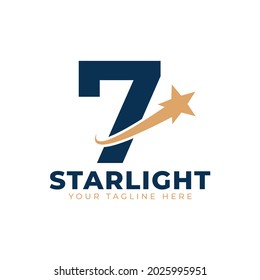 Number 7 with Star Swoosh Logo Design. Suitable for Start up, Logistic, Business Logo Template