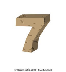 Number 7 stone. Rock font seven. Stones alphabet symbol. rocky crag ABC sign