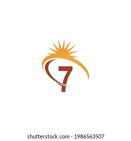 Número 7 con icono de rayos solares modelo de diseño ilustración vectorial