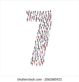 A number 7 symbol made from a large group of people.