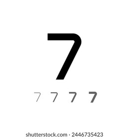 Nummer 7, technische Digitalalphabet-Schriftart, inklusive Set aus vier verschiedenen Dicken, Vektorillustration 10eps