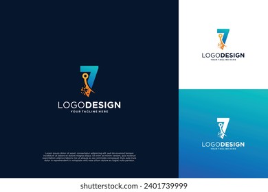 Number 7 technology logo design. Symbol technology, Artificial Intelligence and computer.
