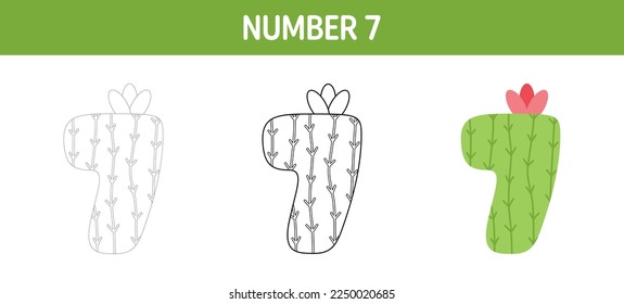 Number 7 tracing and coloring worksheet for kids