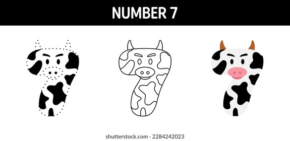 Number 7 tracing and coloring worksheet for kids