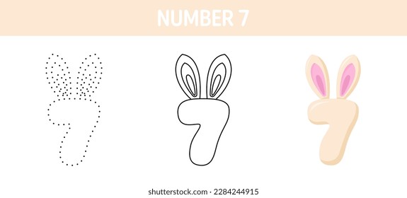 Number 7 tracing and coloring worksheet for kids