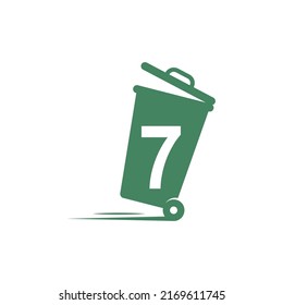 Number 7 in the trash bin icon illustration template vector