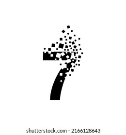 Number 7 turns into a cloud of squares of different sizes.