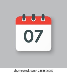 Number 7 - vector icon calendar days. 7th day of the month. Illustration flat style. Date of week, month, year Sunday, Monday, Tuesday, Wednesday, Thursday, Friday, Saturday. Holiday calendare date