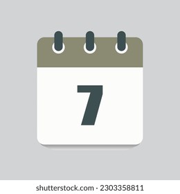 Número 7 - días de calendario de iconos vectoriales. 7.º día del mes. Ilustración de estilo plano. Fecha de la semana, mes, año domingo, lunes, martes, miércoles, jueves, viernes, sábado. Fecha de calendario de vacaciones