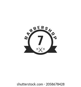 Number 7 Vintage Barber Shop Badge and Logo Design Inspiration