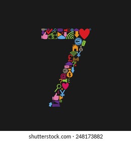 Number 7 with web icons. Vector illustration.