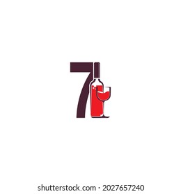 Number 7 with wine bottle icon logo vector template
