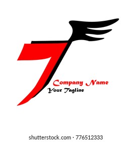 Number 7 With Wing Shadow Logo Icon. Material Design Logo
