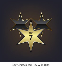 Number 7, a winner 1st golden star label design, premium stars for champion vector illustration.