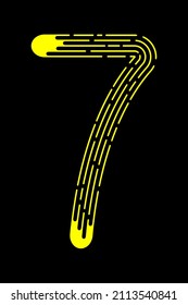 Number 7 from yellow dotted lines isolated on black background. Design element. Vector illustration