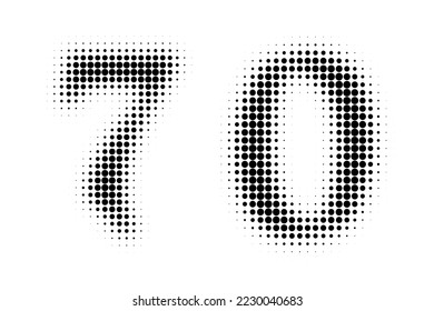 Number 70 Halftone. Pop art style. Halftone dotted backdrop. Design for web banners, wallpaper,sites vector illustration. Abstract Halftone Dotted Number. - Powered by Shutterstock - Get 15% off with code: PIKWIZARD15