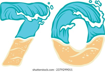 Number 70 Ocean Waves Beach Theme Numbers