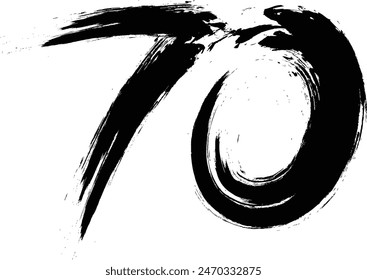 número 70 con pinceladas, número Vector pincel. 70 ,Number ,grunge brush freestyle font, diseñado usando la forma de línea de escritura a mano en blanco y negro, logo, símbolo, ícono, gráfico, Vector.