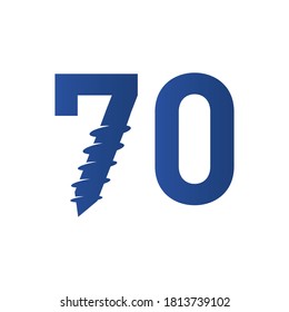 Number 70 Screw Style logo or symbol template design