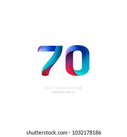 Number 70 seventy multi colour digit icon vector template.
