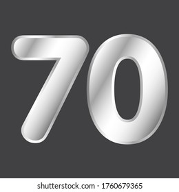 Número 70 vector en estilo plateado. Ilustración vectorial Eps10.