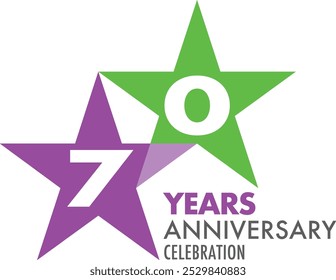 number of 70 years anniversary celebration logo style in star shape, isolated on white background.