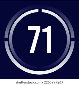 Number 71 design for business, print, books, movies, time-counting, companies in white, blue and blue gradient colors with half circles.