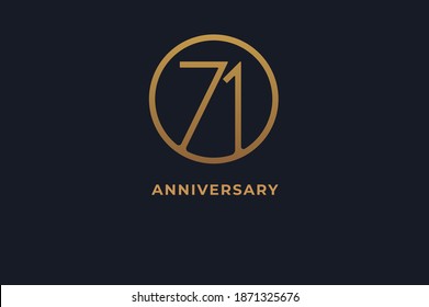 Number 71 logo, gold line circle with number inside, usable for anniversary and invitation, golden number design template, vector illustration