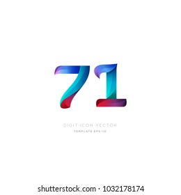 Number 71 seventy one multi colour digit icon vector template.
