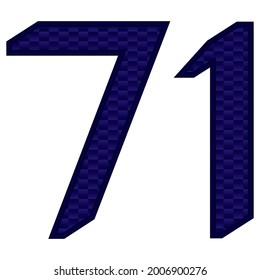 Nummer 71 Vektorgrafik. Blaue Nummer siebzig mit abstraktem Muster einzeln auf weißem Hintergrund
