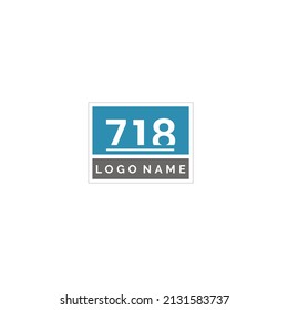 number 718 logo. blue and gray color box